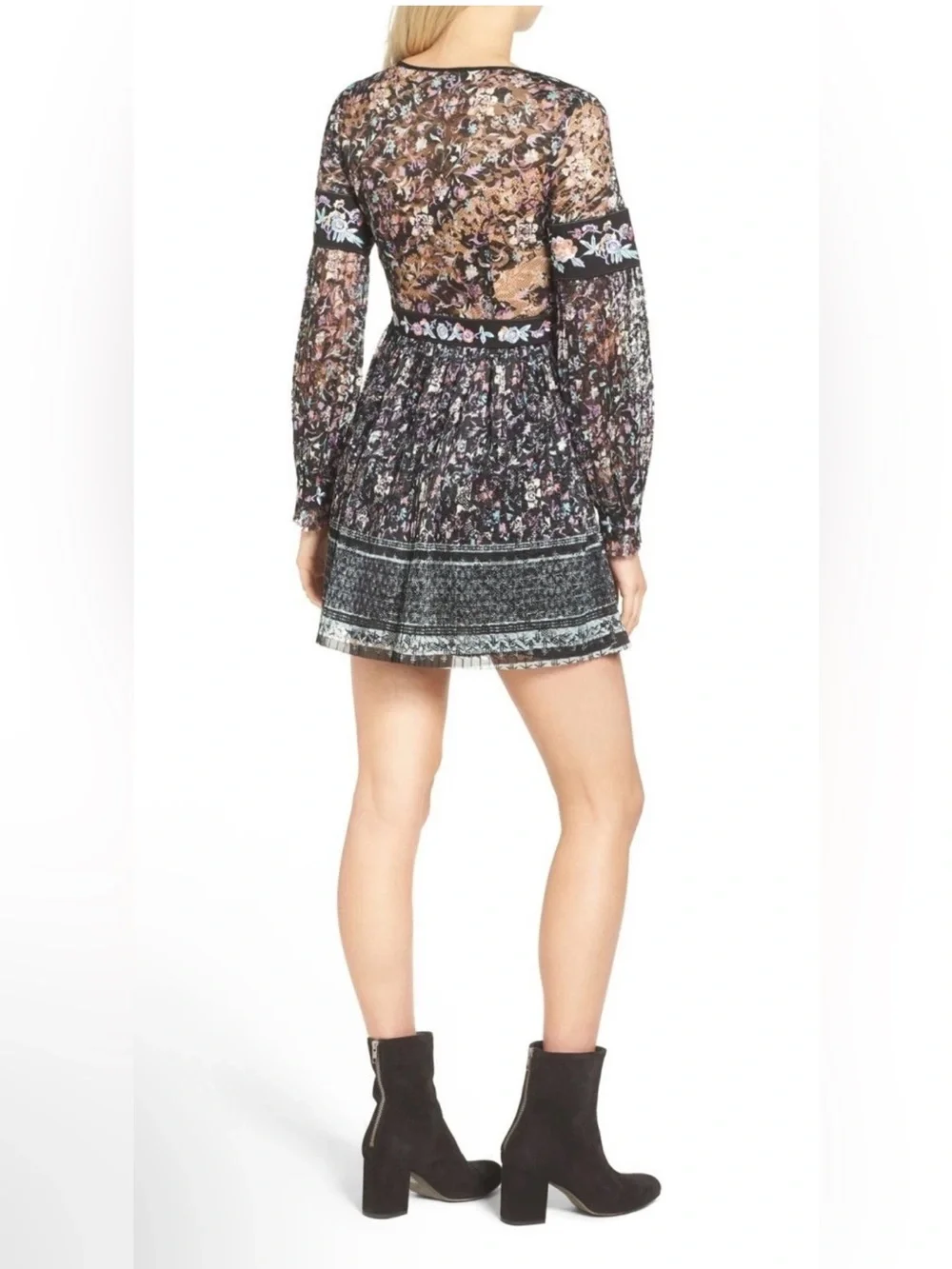Free People Cherry Blossom Embroidered Lace Mini Dress Size 0